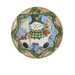 World Bazaars Inc. Christmas Snowman 12" Round Serving‎ Platter EUC